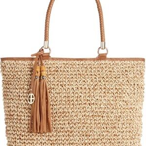 Gianni Bini Tan Woven Tote with Tassels